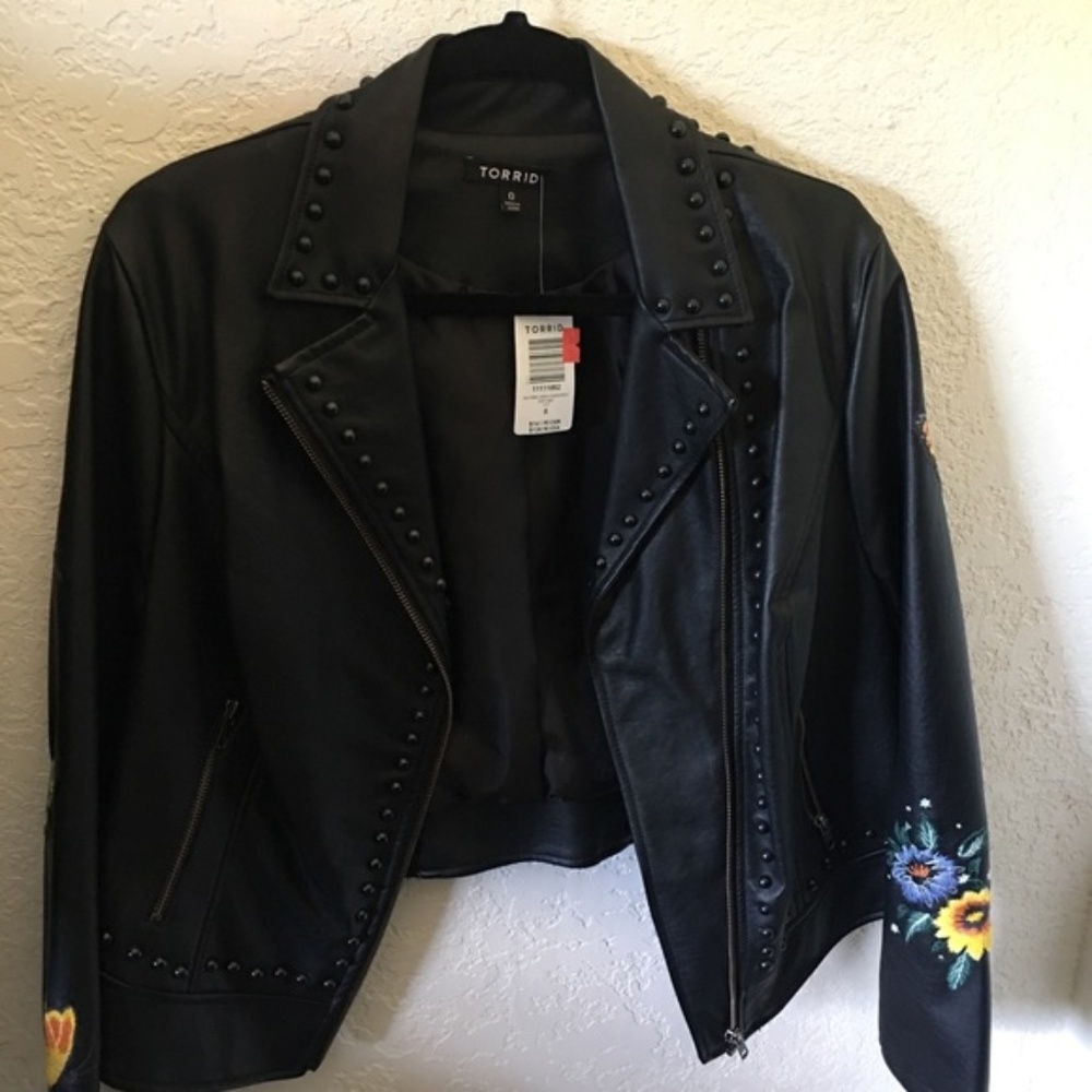 NWT Torrid Black Embroidered & Studded Moto Jacket